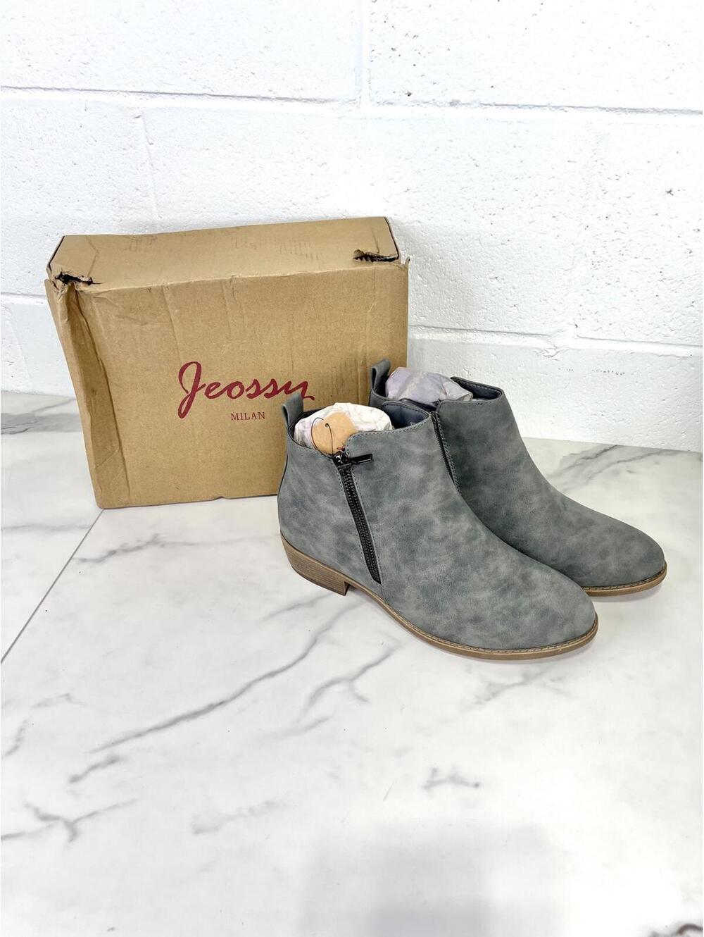 Jeossy Milan Size 9 Gray Ankle Boots with Side Zippers NEW in BOX w/tags